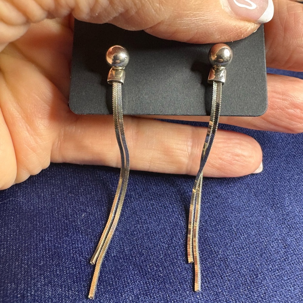 Earrings 925 Sterling Silver Long Dangle Studs